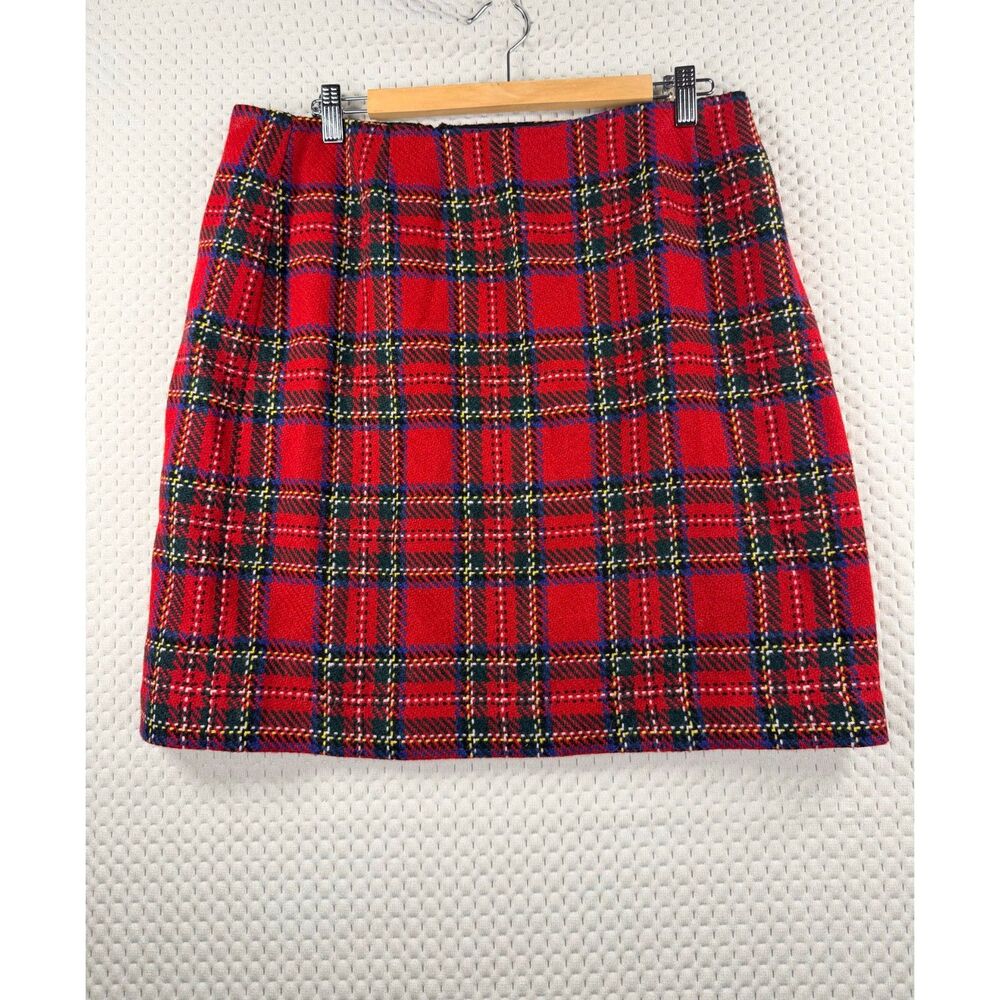 Plus Size Vintage Eddie Bauer Red Wool Tartain Plaid Pencil Skirt - Size 16